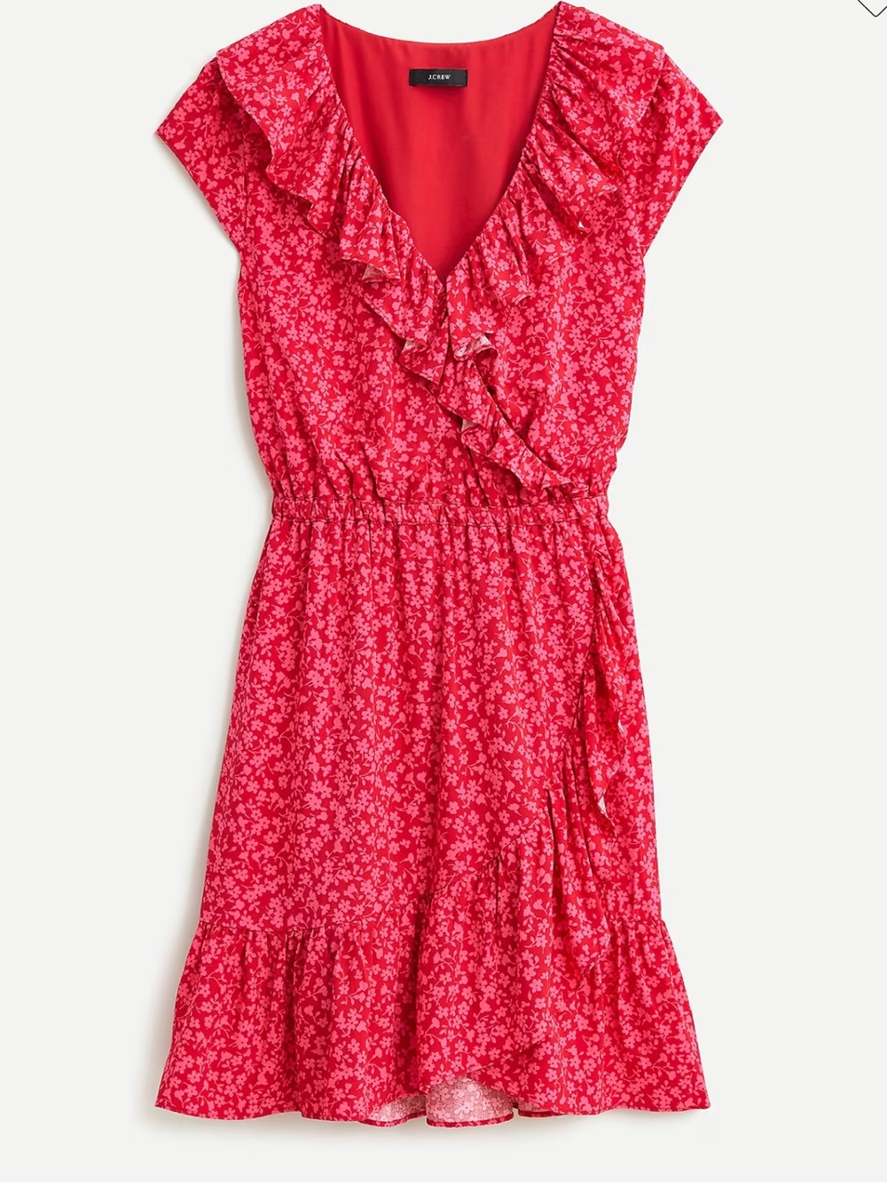 J.Crew V-Neck Ruffle Dress in Tossed Bouquet Print Mini Length Size 8